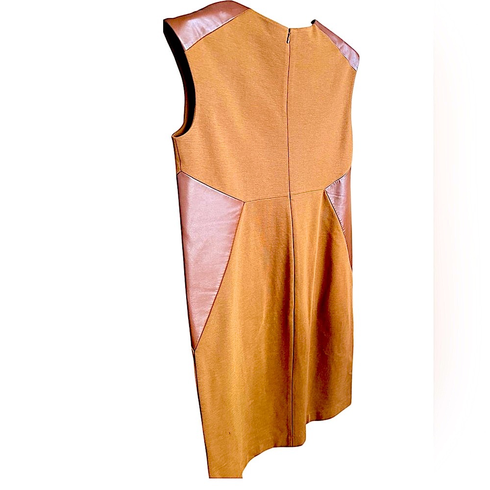 Tan and Brown Sleeveless Dress
